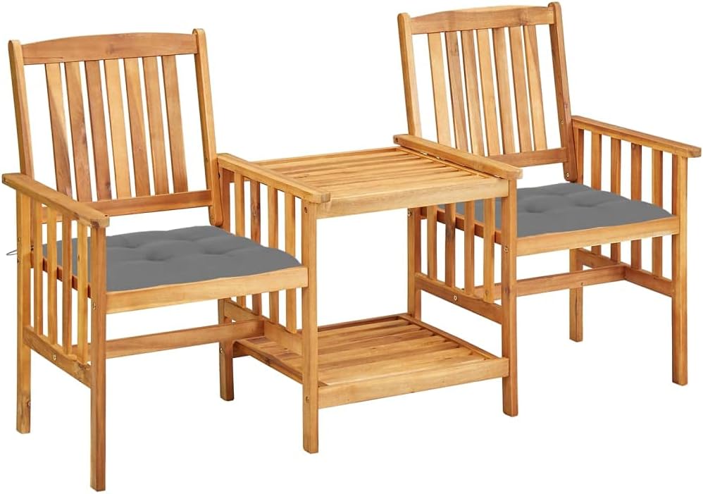 vidaXL Patio Bistro Set - ic Acacia Wood Patio Chairs and Tea Table with Cushions - Perfect Outdoor Furniture for Garden and Patio