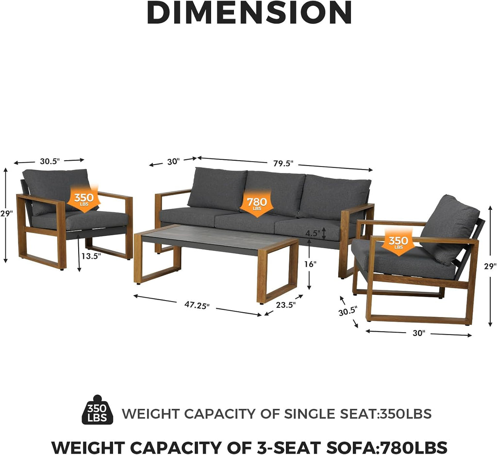 Grand patio Outdoor Furniture Set for 5, 4-Piece Aluminum Patio Conversation Set with Cushions, Modern Outdoor Sectional Sofa for Deck, Backyard, Garden, Porch, Poolside