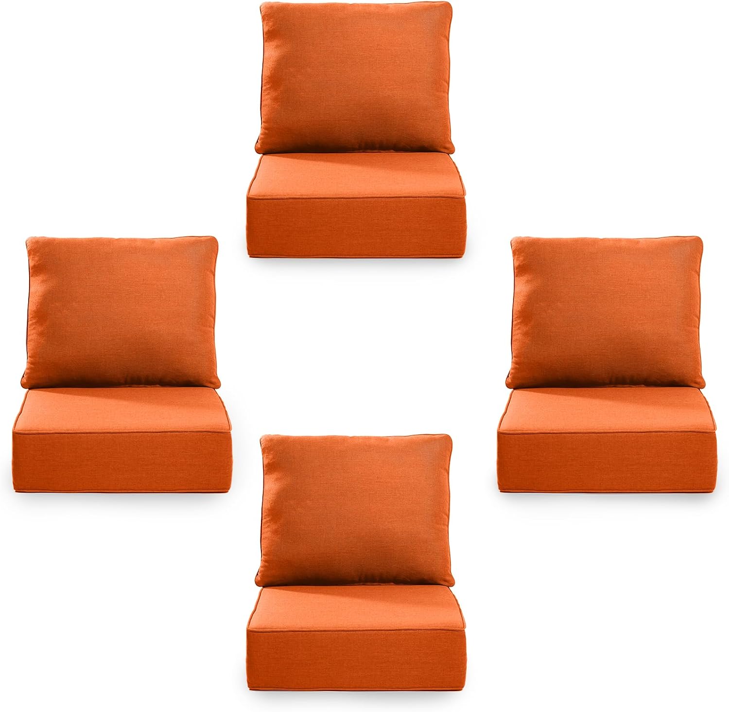 Outdoor Cushion Set for Furniture patio furniture,UV Resistant,Waterproof outdoor cushion set - 6 Inch thick foam garden cushions– 24x24 Inch Patio Seat Covers for Chair/Sofa/Couch | Orange | 4-pack |