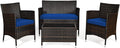 HAPPYGRILL 4 Pieces Patio Sofa Set Rattan Wicker Furniture Patio Conversation Set with Cushioned Sofa and Coffee Table for Outdoor Backyard Garden Poolside
