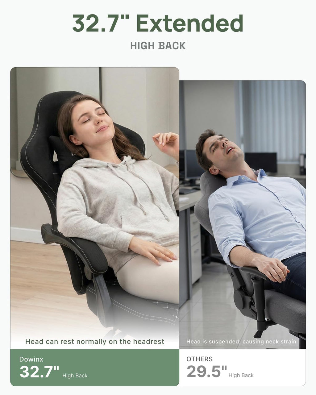 Dowinx Gaming Chair Breathable Fabric Game Chair with Gel Pad and Storage Bag, Comfortable Gamer Chair with Pocket Spring Cushion, Ergonomic Computer Chair with Footrest, Black