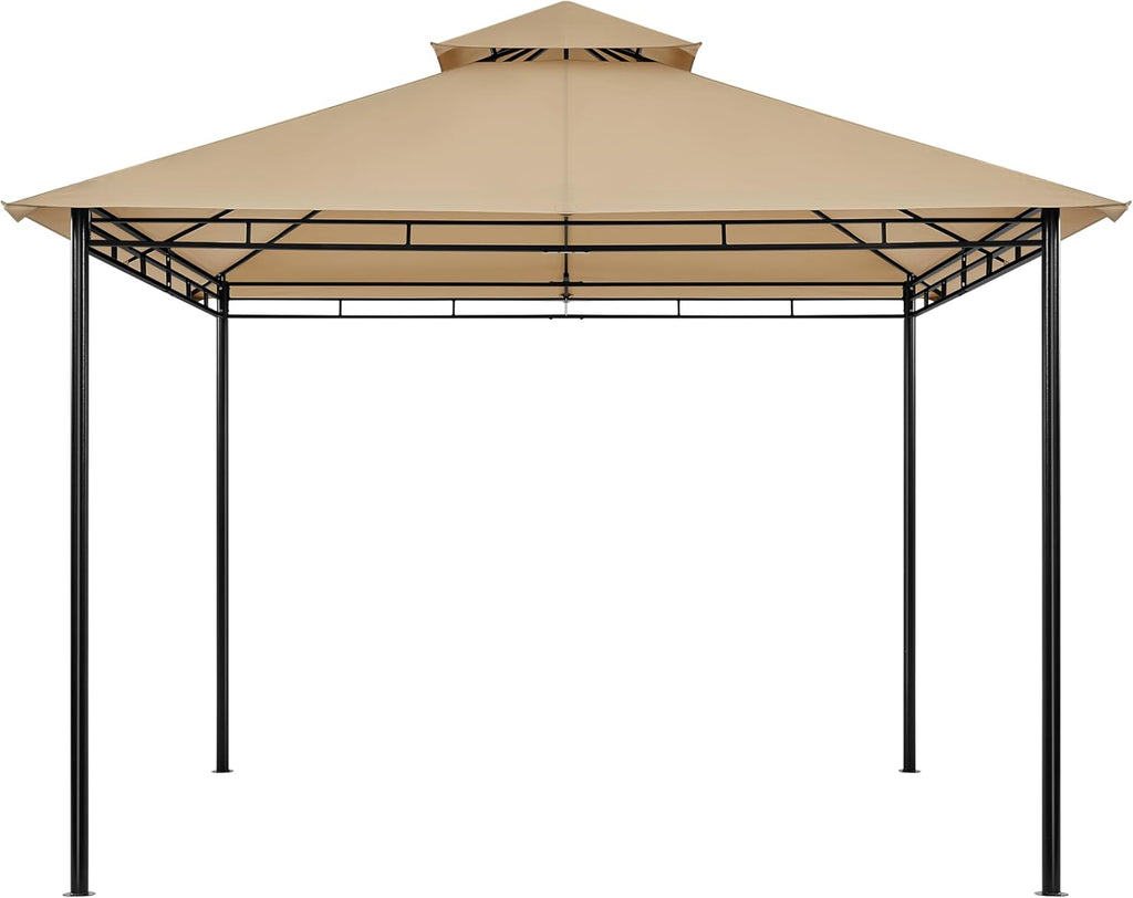 Yaheetech Gazebo for Patios - 11x11ft Outdoor Powder-Coated Steel Frame Gazebo, Double Roofs Grill Shelters BBQ Pavilion for Lawn/Backyard/Garden/Deck, Khaki