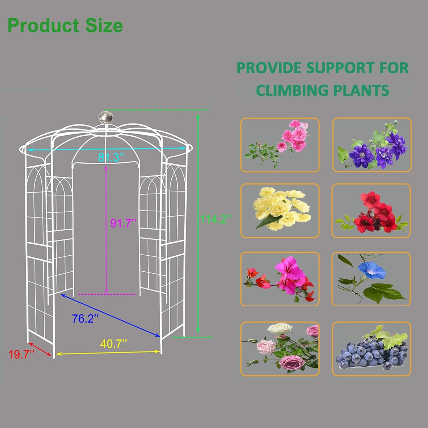 Metal Garden Trellis Arbor Arch Gazebo Birdcage Shape, Off White Pergola Pavilion fpr Climbing Plants Rack French Style Wedding Decoration Lawn