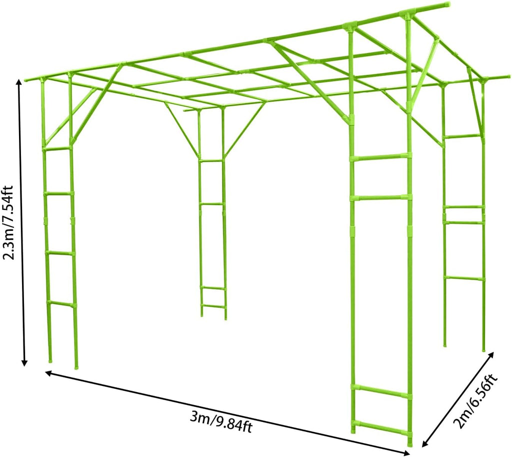 118'' L x 78.5'' W x 90.5'' H Large Outdoor Garden Arch Trellis for Climbing Plants, Grape Arbor Rack Pergola Plastic-Coated Steel Cane Frame for Courtyard and Garden Decoration of Pavilions (Green)