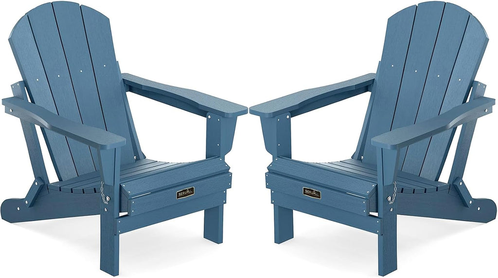 SERWALL Foldable Adirondack Chair Set of 2 for Patio Garden Outdoors Fire Pit-Blue