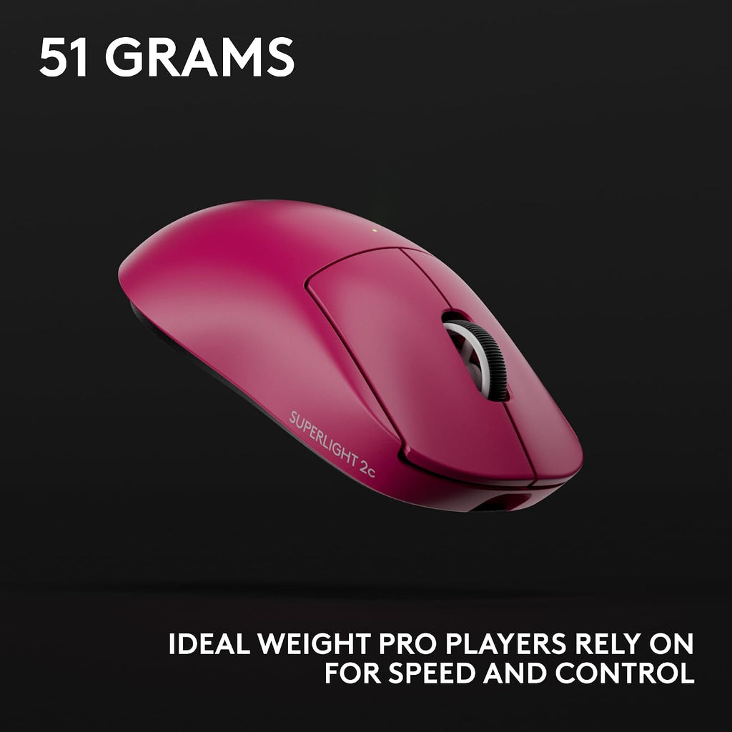Pro X Superlight 2c Wireless Gaming Mouse: 51g Compact Mini Size, Symmetrical Shape, <8 kHz Polling, 44K DPI, PowerPlay Wireless Charging Supported, USB-C, 5 Programmable Buttons, For PC/Mac - Magenta