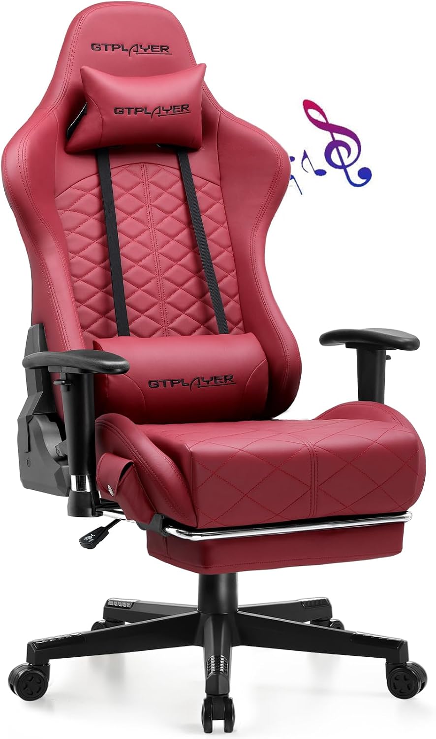 GTPLAYER Gaming Chair, Computer Chair with Bluetooth Speakers, High Back Ergonomic Office Chair Desk Chair with Lumbar Support, Height Adjustable Game Chair with Footrest 330LBS, WineRed