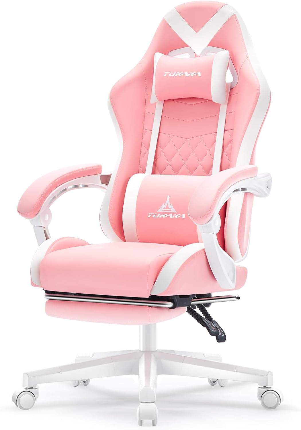 Pink Gaming Chair,Ergonomic Massage Computer Office Desk Chai r with Footrest,Pocket Spring Cushion,Reclining Leather Adjustable Gamer Chair with Headrest and Lumbar Support,Pink