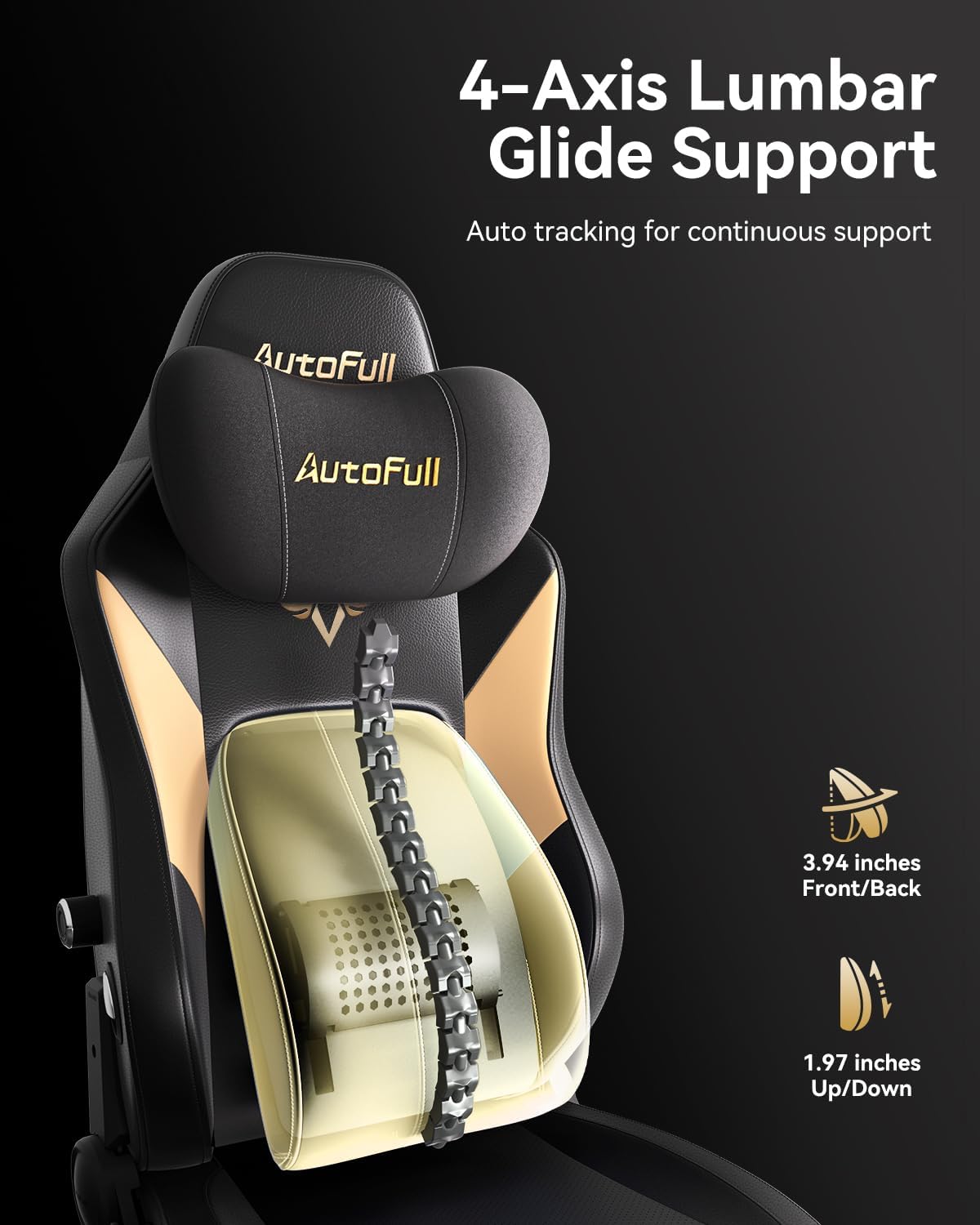 AutoFull M6 Gaming Chair, Ventilated and Heated Seat Gaming Chair with 360° Adjustable Armrest, AUTO Dynamic Tracking Lumbar Support Ergonomic Office Chair with Footrest, Black