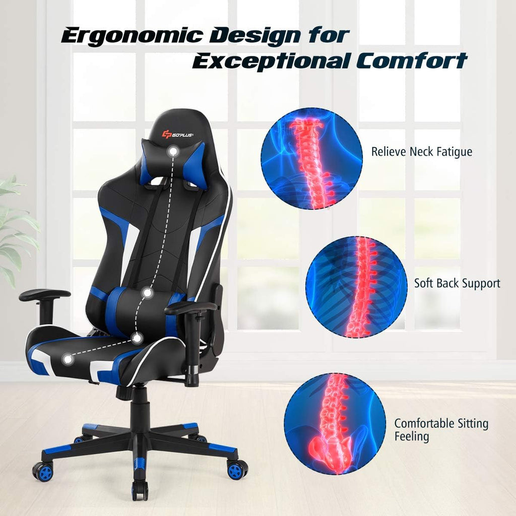 Goplus Gaming Chair - Racing Style, High Back PU Leather, Adjustable Arms & Headrest, Ergonomic Reclining Game Chair with Rolling Swivel Base