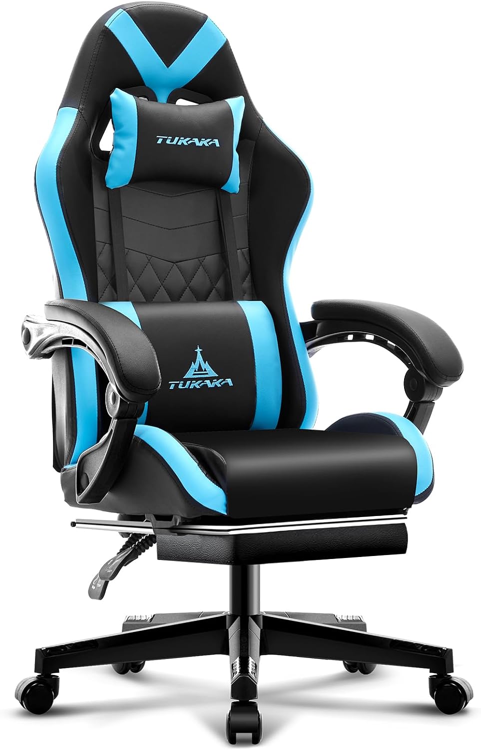 Gaming Chair,Ergonomic Massage Computer Office Desk Chair with Footrest,Pocket Spring Cushion,Reclining Leather Adjustable Gamer Chair with Headrest and Lumbar Support,Blue