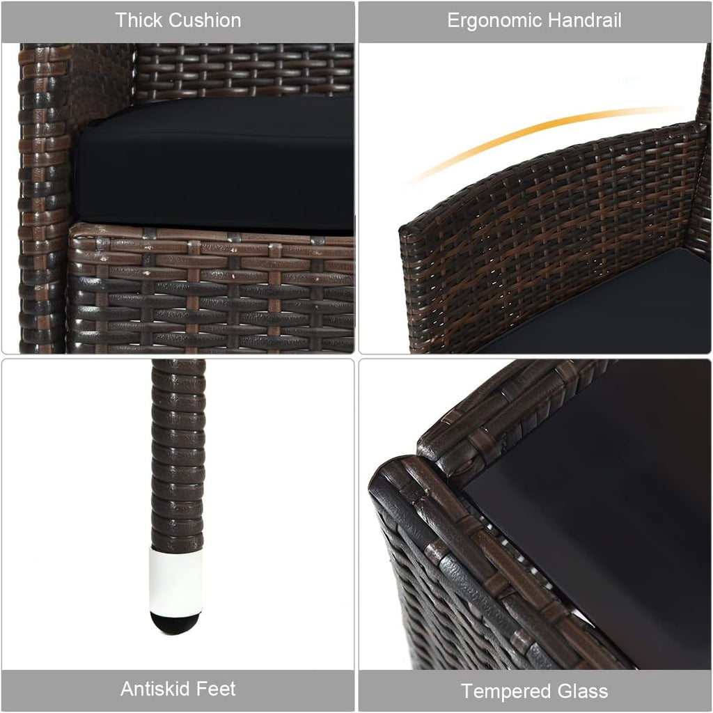 COSTWAY 4PCS Rattan Patio Furniture Set, Outdoor Wicker Rattan Chairs with Coffee Table, Rattan Cushioned Conversation Set for Backyard Balcony Porch Poolside, Black