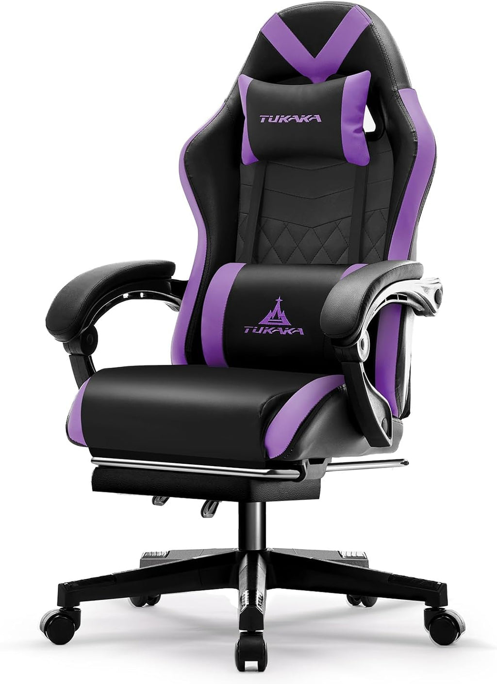 Gaming Chair,Ergonomic Massage Computer Office Desk Chair with Footrest,Pocket Spring Cushion,Reclining Leather Adjustable Gamer Chair with Headrest and Lumbar Support,Purple