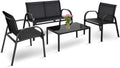 Tangkula 4 Pieces Patio Furniture Set, Metal Frame Heavy Duty Outdoor Conversation Set, Includes Glass Top Coffee Table, 2 Armrest Chairs and Loveseat, Suitable for Lawn Garden Porch Balcony Backyard