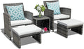 OC Orange-Casual 5 Piece Patio Furniture Set, Wicker Outdoor Conversation Chair and Ottoman Set with Coffee Table, Pillows Included, for Balcony, Porch, Deck, White