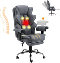 HOMREST 6-Point Massage Executive Chair,Heat Office Chair,Ergonomic Home Office Desk Chairs with Retractable Footrest and Reclining Function,Leather Computer Chair with Adjustable Armrest(‌Grey)