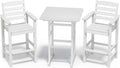 SERWALL Tall Adirondack Bar Chairs and Table 3 Pieces Set, Adirondack Bar Height Chairs Set of 2 and Bar Table, Outdoor Bar Stools Set for Bistro, Poolside, Backyard, White