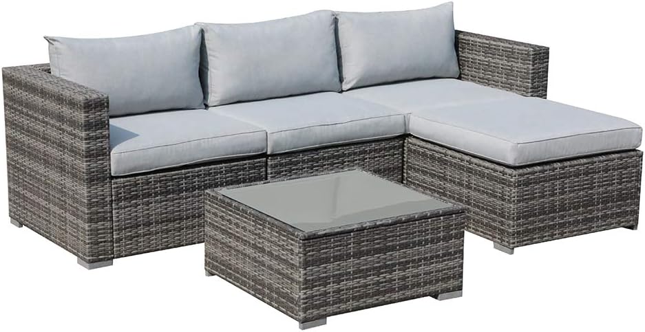 Patiorama 5 Piece Outdoor Patio Furniture Set, Sectional Conversation All-Weather Grey PE Wicker w/Light Cushions, Backyard Porch Garden Poolside Balcony Set