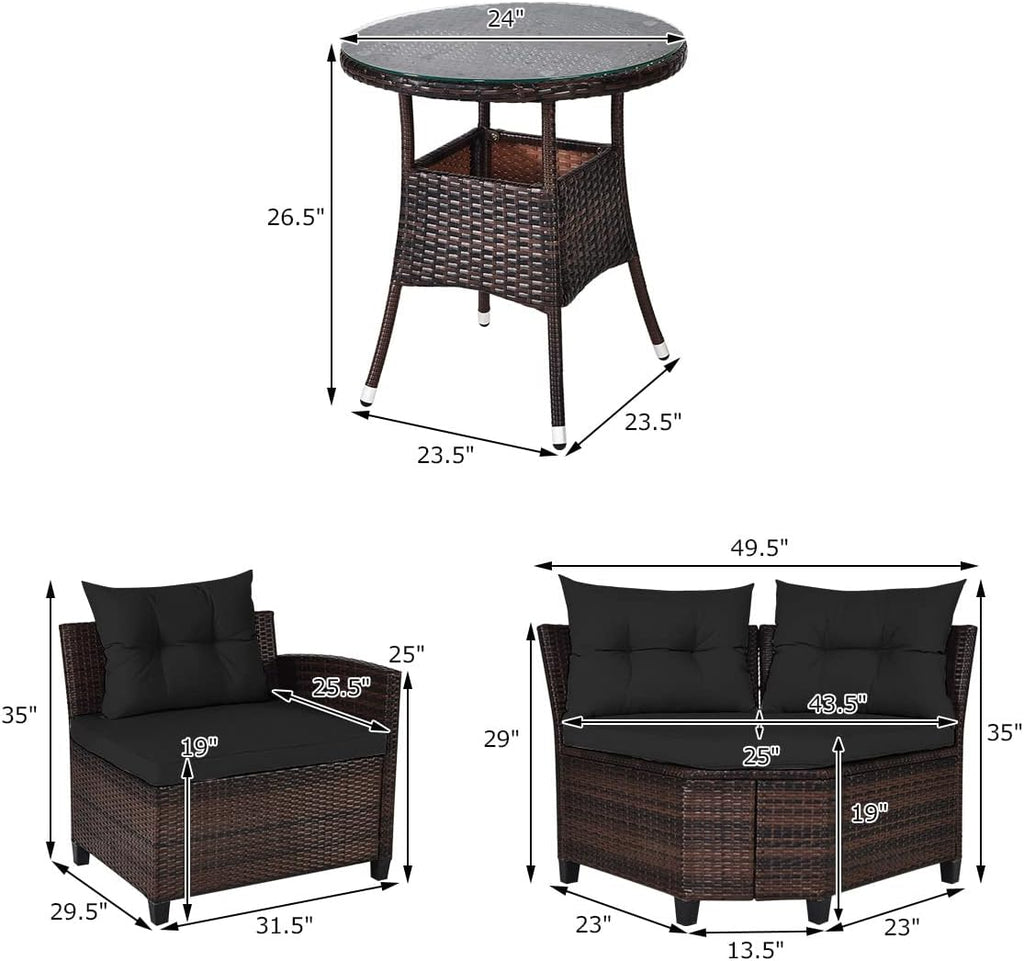 Tangkula 4-Piece C Shape Patio Furniture Set, Outdoor Corner Wicker Rattan Sectional Cushioned Sofa Set, with Glass Coffee Table, for Garden Poolside Balcony (Black)