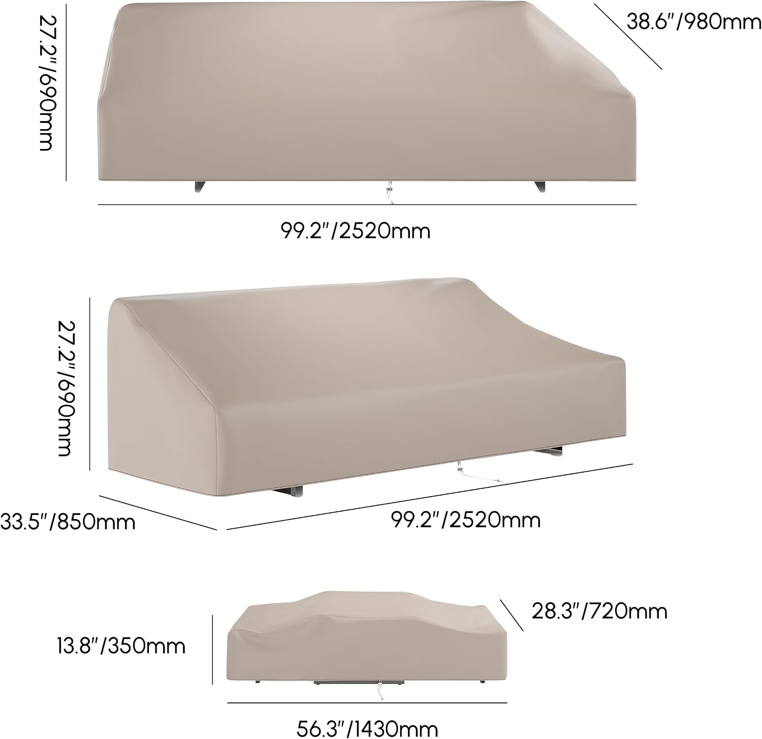 homary 600D Waterproof Outdoor Furniture Covers,Heavy Duty Patio Furniture mwith Drawstrings, UV & Wind Resistant Dustproof for Garden Table, Chairs & Sofas, Beige