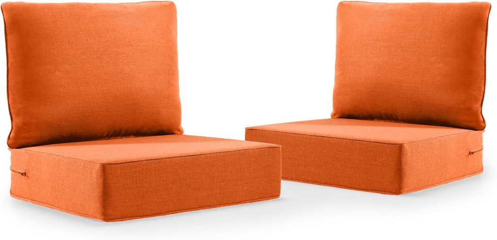 6' Thick Outdoor Cushion, 24*24*6' Patio Furniture Cushions with Waterproof Patio Furniture Cushions with Removable Cover, 28D High Density Patio Cushion for Outdoor Furniture, Orange-2pcs