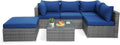 Tangkula 6 Pieces Sectional Patio Furniture Set, Weather Resistant Heavy Duty Outdoor Modular Sofa Set with Soft Padded Cushions, Tempered Glass Coffee Table, for Deck, Garden, Lawn, Poolside (Navy)
