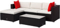 Outsunny 5-Piece Patio Furniture Set with Cushions, Outdoor PE Rattan Wicker Sofa Set, Sectional Furniture with Pillows, Glass Coffee Table for Garden, Backyard, Brown/Cream White