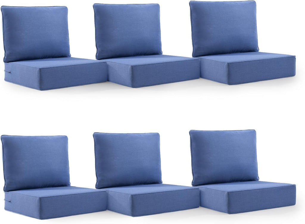 6' Thick Outdoor Cushion, 24*24*6' Patio Furniture Cushions with Waterproof Patio Furniture Cushions with Removable Cover, 28D High Density Patio Cushion for Outdoor Furniture, Blue-6pcs
