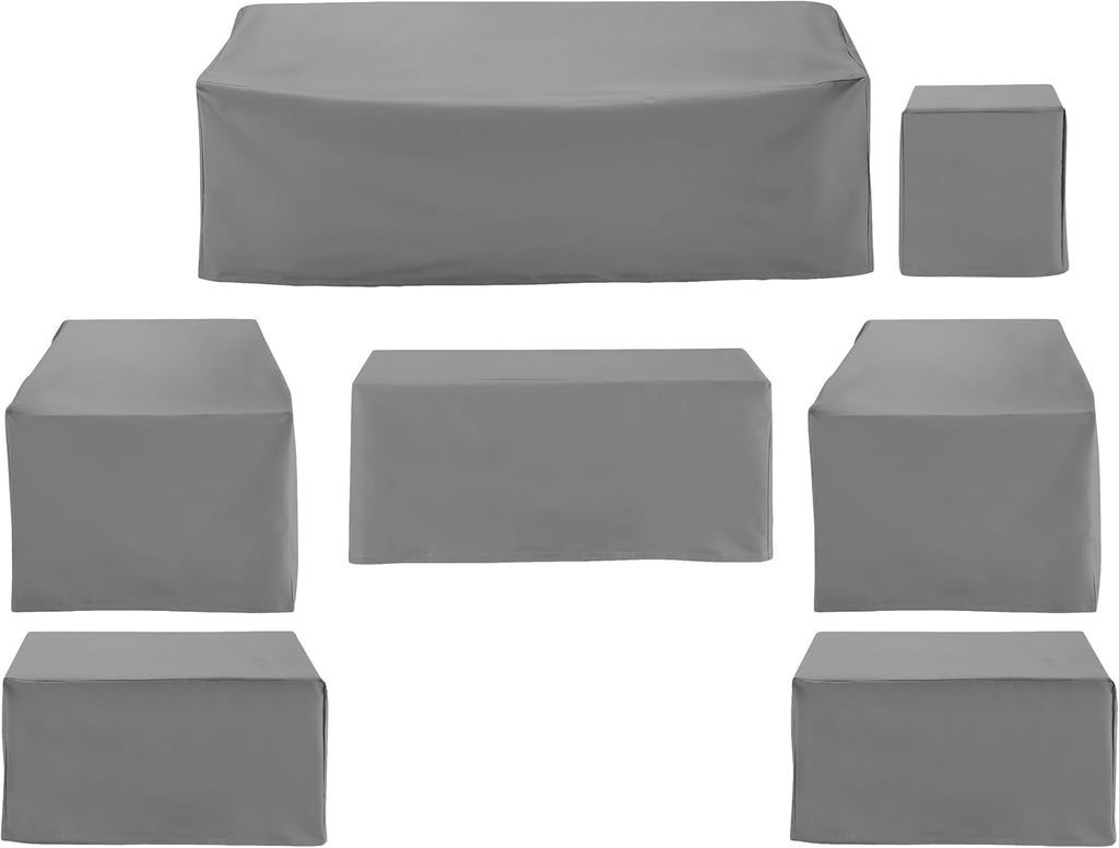 Crosley Furniture Patio Furniture Covers, Waterproof 7-Piece Cover Set for Outdoor Chairs, Sofa, Tables, Gray