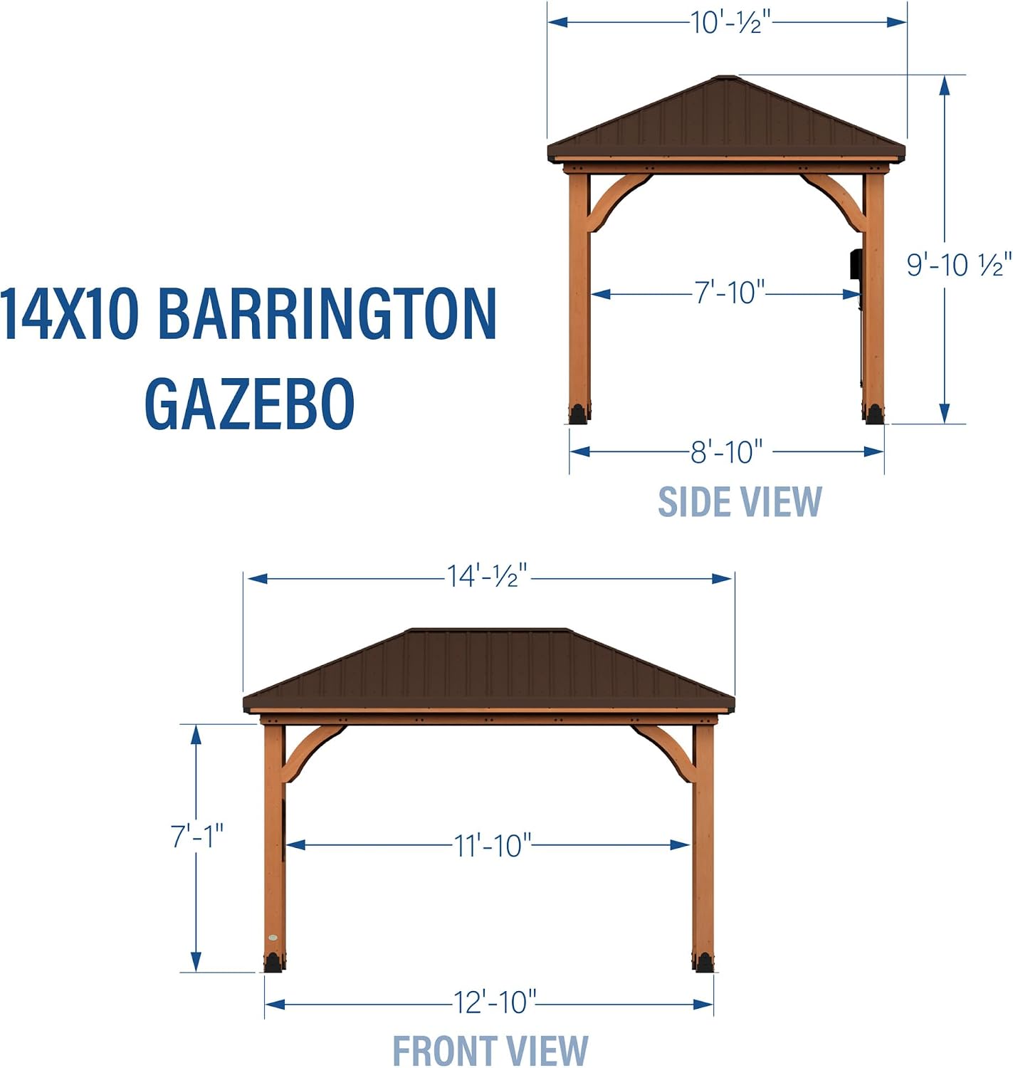 Backyard Discovery Barrington 14' x 10' Cedar Wood Outdoor Gazebo Pavilion with Hardtop Galvanized Steel Hip Roof, Snow Support, Wind Resistance, PowerPort, Shade for Garden, Patio, Deck, Entertaining