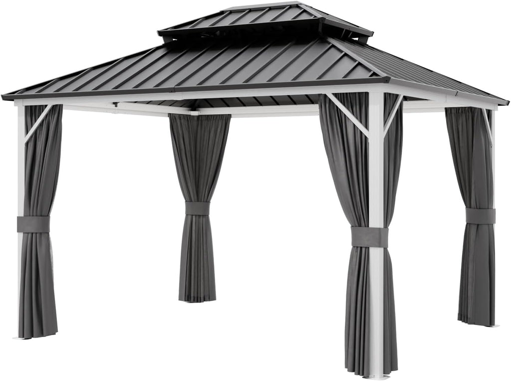 COOS BAY 12x10 Hardtop Gazebo with Aluminum Frame, Galvanized Steel Roof with UV Protection for Patio, Backyard, Garden, Outdoor Events, White/Gray