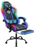 RGB Gaming Chair Massage with LED Lights and Ergonomic Computer Gaming Chair with Footrest High Back Video Game Chairs with Adjustable Lumbar Support Blue and Black
