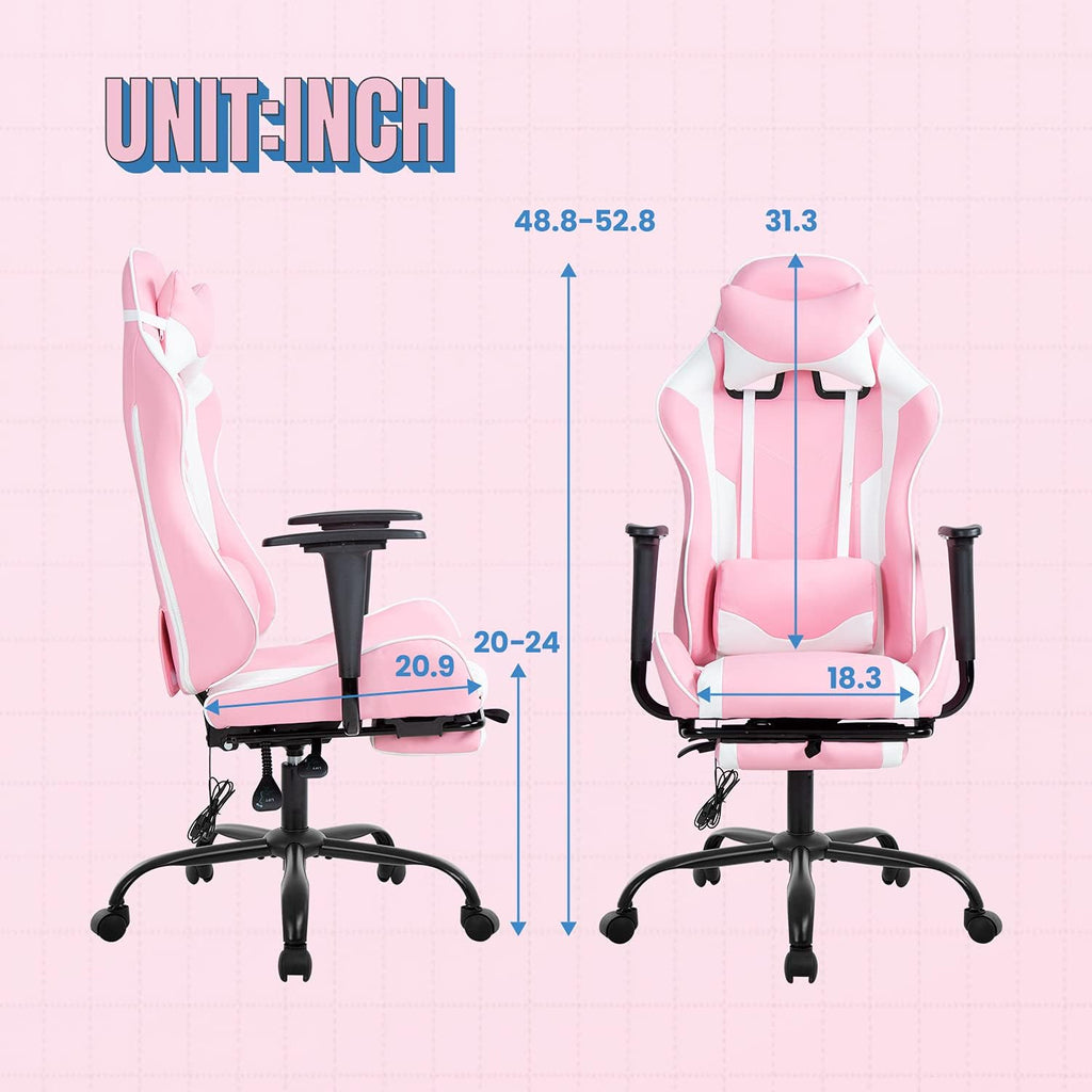 BestOffice Women's Pink Faux Leather PC Gaming Chair with Lumbar Support, Swivel and Adjustable Armrests