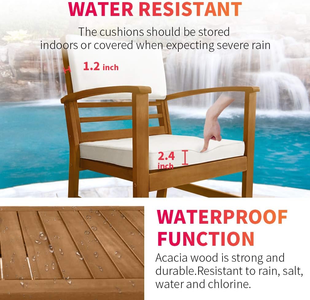 FDW 4-Piece Patio Conversation Set Acacia Wood Outdoor Sofa & Chairs with Coffee Table, Water-Resistant Cushions for Backyard, Garden, Balcony, Porch, Deck, Poolside, Beach Chat Set