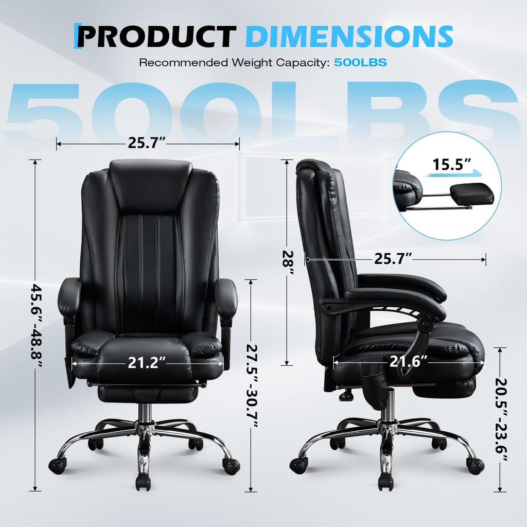 Massage Office Chair with Foot Rest,6 Points Vibration and Heat Ergonomic Executive Desk Chair for Heavy People,500lbs Big and Tall Office Chairs with Reclining High Back for Home Office