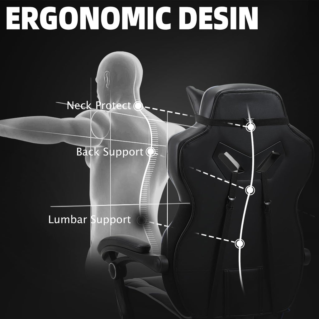 Vonesse Gaming Chair, Big and Tall Gaming Chair with Footrest and Massage, Gaming Chairs for Adults with Lumbar Support, Ergonomic High Back Computer Chair with Pocket Spring Cushion (Grey/Black)