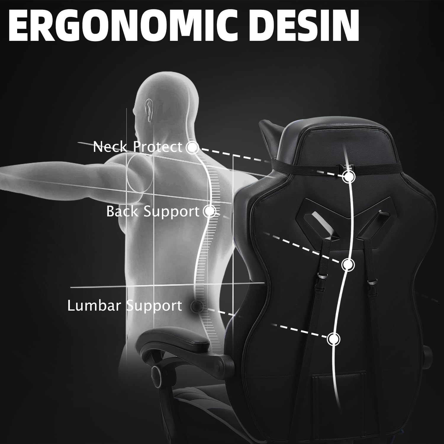 Vonesse Gaming Chair, Big and Tall Gaming Chair with Footrest and Massage, Gaming Chairs for Adults with Lumbar Support, Ergonomic High Back Computer Chair with Pocket Spring Cushion (Grey/Black)
