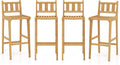 Tangkula Teak Wood Bar Stool Set of 4, 30' Bar Chair with Footrest & Backrest, Wooden Bar Height Chair, Patio Furniture for Deck, Poolside & Garden, Natural(4)