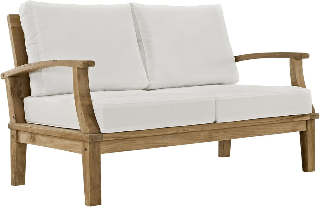 Modway Marina Premium Grade A Teak Wood 5-Piece Outdoor Patio Furniture Set in Natural White