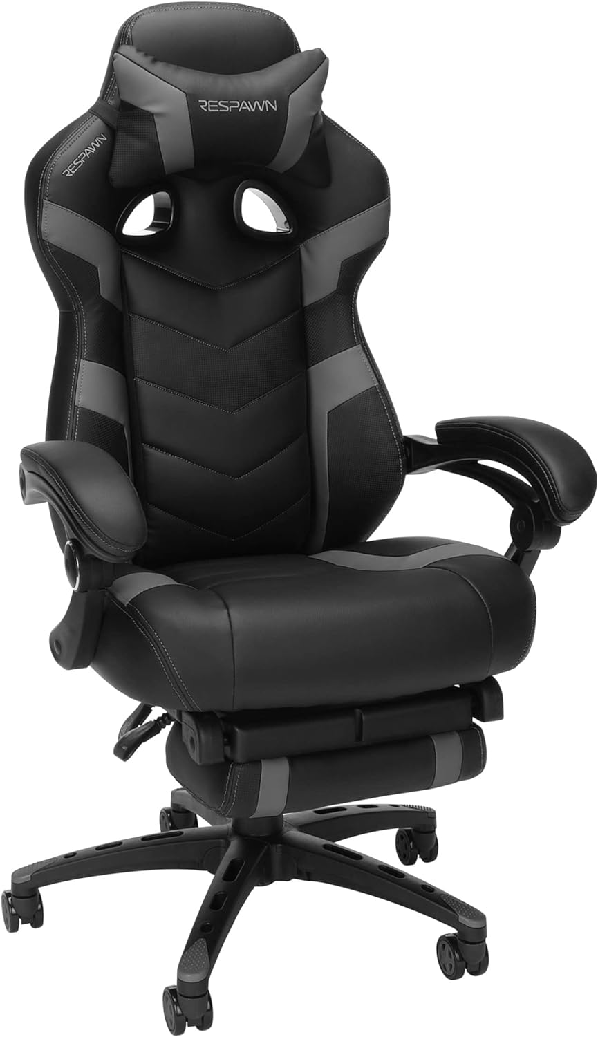 Respawn 110 Pro Ergonomic Gaming Chair with Footrest for Adults - Comfortable Office Gaming Recliner with Lumbar Support and Headrest, Racing Style Video Game Chairs for Computer Gamer - Gray