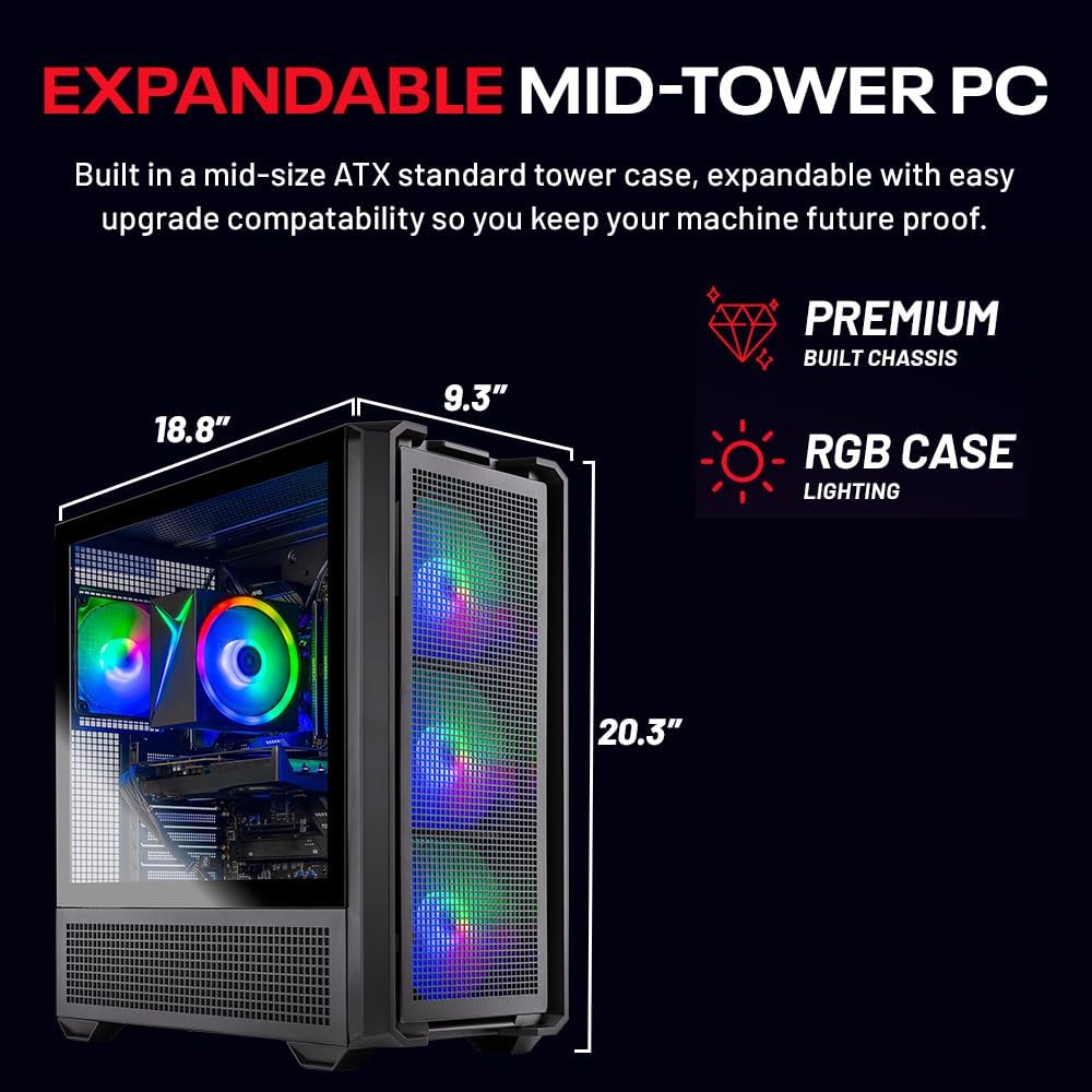 Skytech Gaming Edge Desktop PC, Ryzen 5 5500 3.6 GHz (4.2GHz), NVIDIA RTX 5060, 1TB NVMe SSD, 16GB DDR4 RAM 3200, 650W Gold PSU, Wi-Fi, Win 11