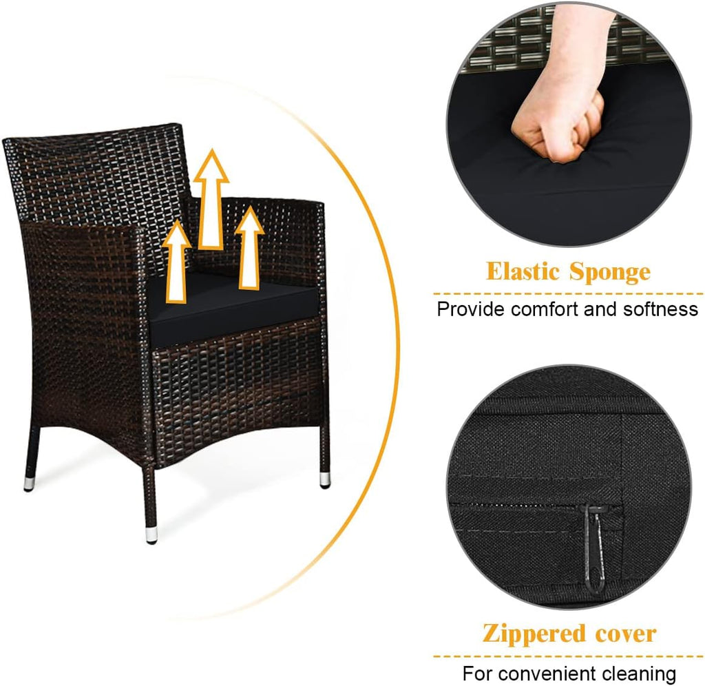 Tangkula 4 Pieces Patio Rattan Conversation Set, Outdoor Wicker Furniture with Tempered Glass Coffee Table & Thick Cushion, Rattan Chair Wicker Set for Garden, Lawn, Poolside and Backyard (1, Black)