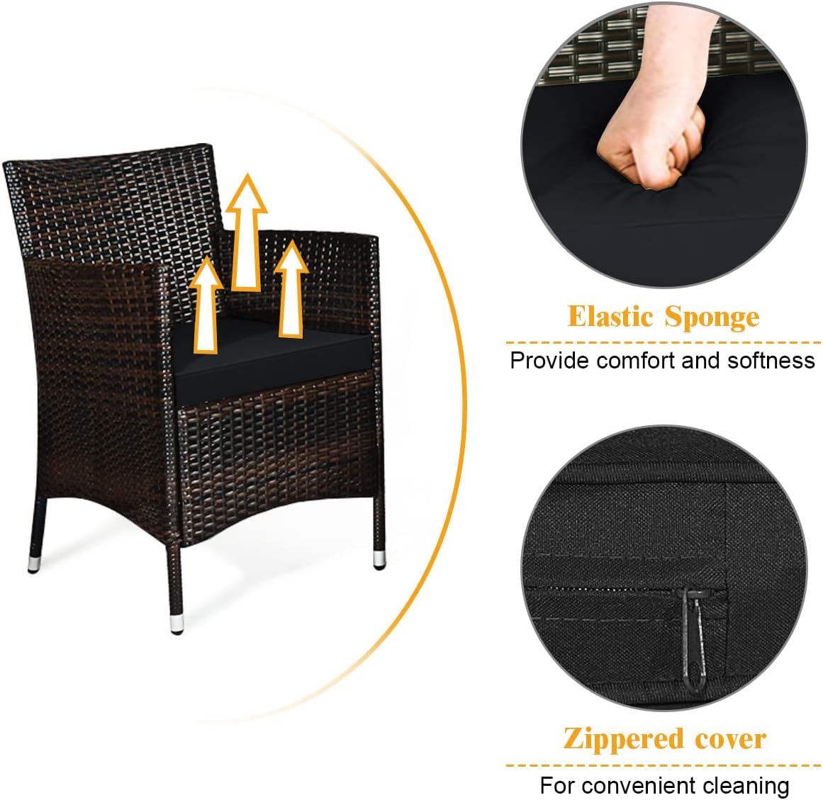 Tangkula 4 Pieces Patio Rattan Conversation Set, Outdoor Wicker Furniture with Tempered Glass Coffee Table & Thick Cushion, Rattan Chair Wicker Set for Garden, Lawn, Poolside and Backyard (1, Black)