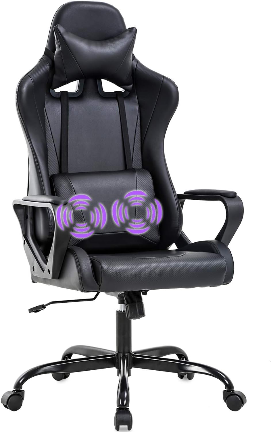 BestOffice Gaming Chair Office Chair Desk Chair Swivel Rolling High Back PU Leather Executive PC Adjustable Massage Racing Computer Chair with Lumbar Support Headrest Armrest Task Chair(Black)