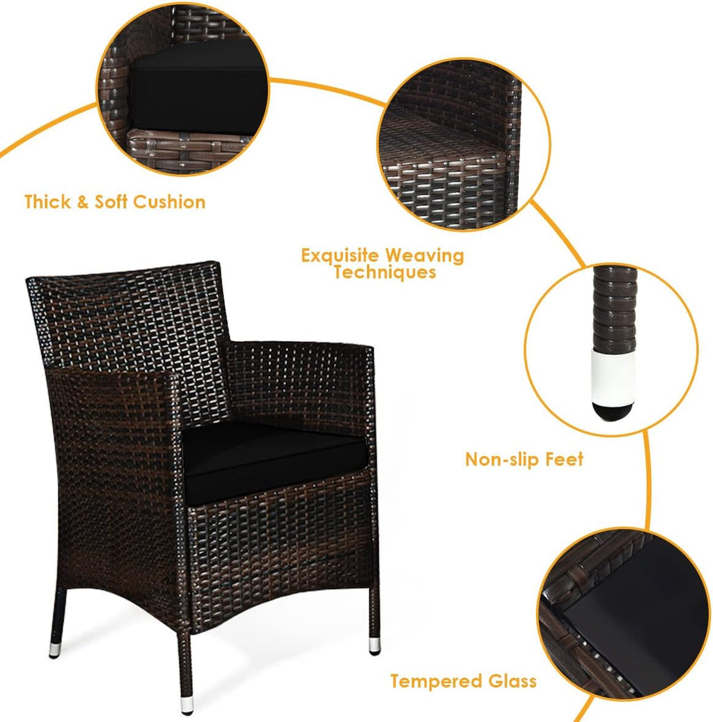 HAPPYGRILL 4 Pieces Patio Sofa Set Rattan Wicker Furniture Patio Conversation Set with Cushioned Sofa and Coffee Table for Outdoor Backyard Garden Poolside
