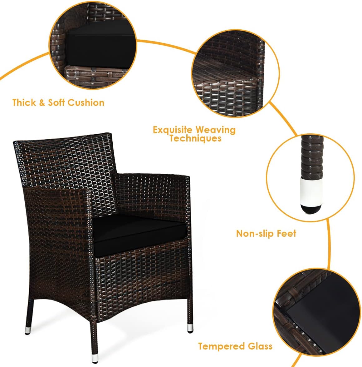 HAPPYGRILL 4 Pieces Patio Sofa Set Rattan Wicker Furniture Patio Conversation Set with Cushioned Sofa and Coffee Table for Outdoor Backyard Garden Poolside