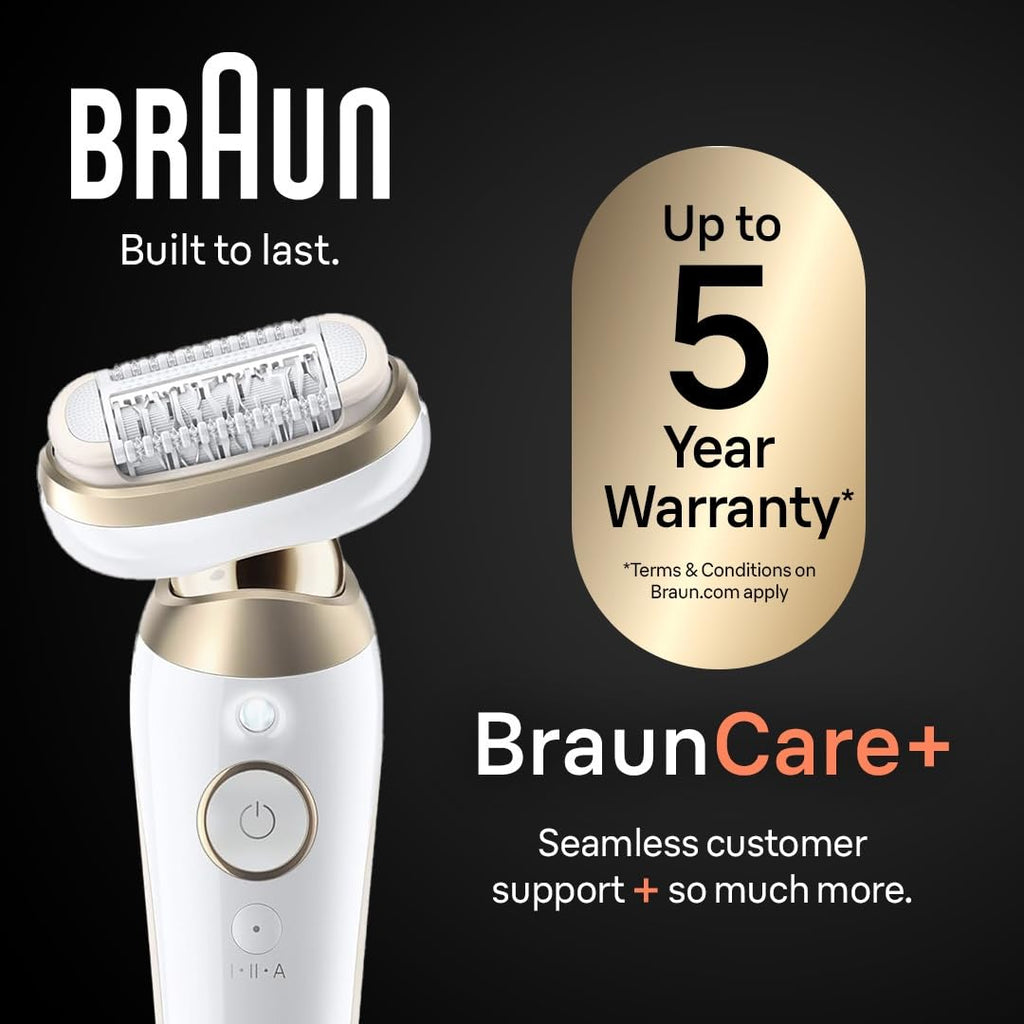 Braun Silk-épil 9 Epilator, Pivoting Head, Wet and Dry, Includes Body Trimmer, Shaver Head and Trimmer Comb, SES9-441