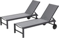 Shintenchi 2 PCS Outdoor Chaise Lounges Chair with Wheels Aluminum Reclining Patio Lounge Chairs with 5 Adjustable Position Recliner for Patio, Beach, Yard, Pool Patio Furniture Set,Light Grey