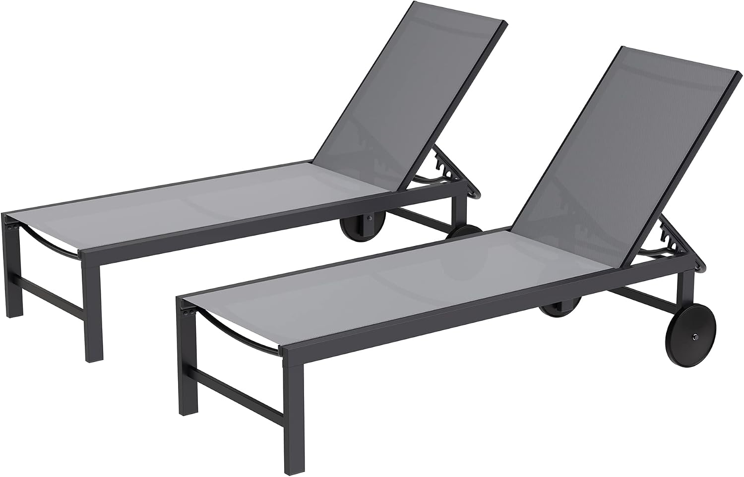 Shintenchi 2 PCS Outdoor Chaise Lounges Chair with Wheels Aluminum Reclining Patio Lounge Chairs with 5 Adjustable Position Recliner for Patio, Beach, Yard, Pool Patio Furniture Set,Light Grey