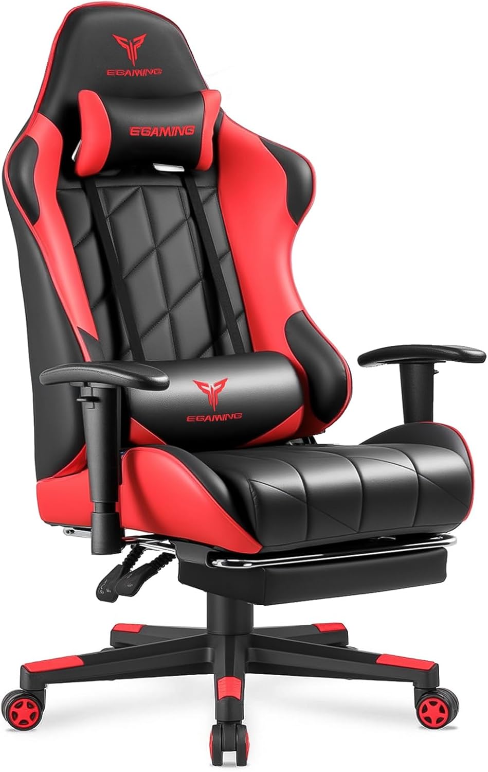 Gaming Chair with Footrest, Ergonomic High-Back PU Leather Computer Chair with 3D Adjustable Armrests, Headrest and Lumbar Support, Office Desk Chair with Diamond Stitching for Adults & Teen